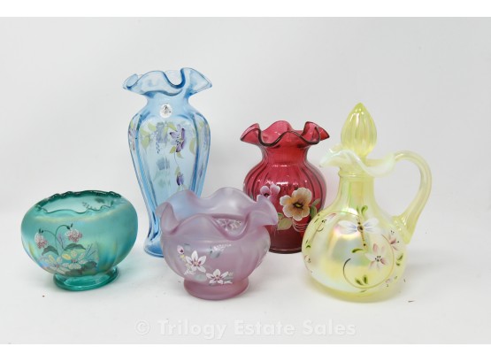 Fenton Handpainted Assortment Vases,Bowls & Pitcher.
