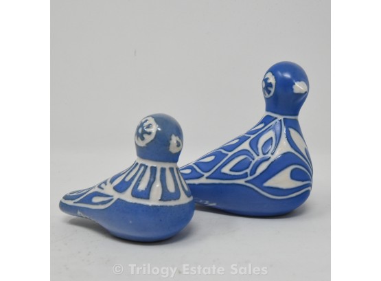 Pair Blue Pablo Zabal Ceramic Doves