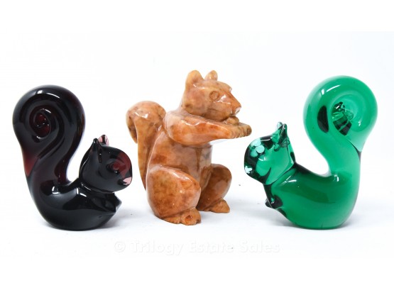 Italian Alabaster And Glass Squirrels