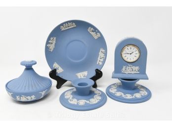 Wedgwood Jasperware Clock And Matching Pieces