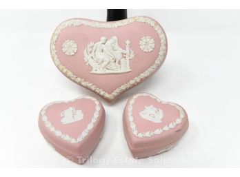 Wedgwood Pink Jasperware Heart Trinket Boxes
