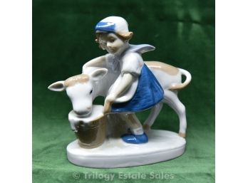 Girl With Calf Porcelain Figurine