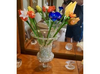 Glass Flowers & Vase 16'T