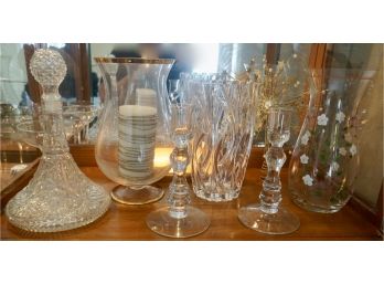Lot Of 9 Crystal Vases, Decanters, Etc