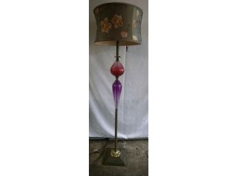 Vintage Amethyst & Ruby Red Glass Embroidered Shade Floor Lamp 64'T