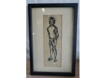 Wood Block Print 'standing Girl' #7 Out Of 10 1965 Lawrence Donovan