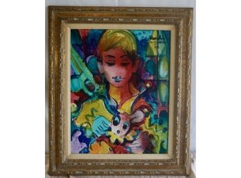 Original Painting By Vardi 1968 Young Girl W/ Toys
