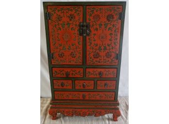 Red Laquer Decorative Asian Cabinet