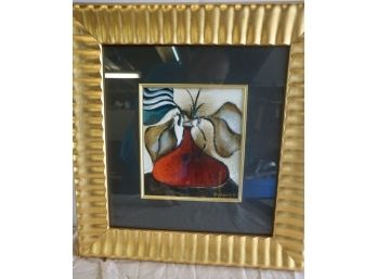 Schluss Gold Framed Painting (red Vase Bouquet) Signed By Artist