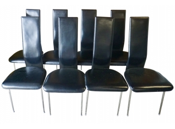 Mid Century Fasem Set Of Eight Black Leather Chairs (made In Italy)
