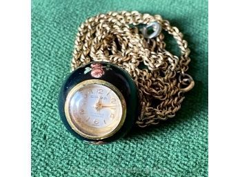 Giroxa 17 Jewel Incabloc Enameled Sphere Watch Pendant