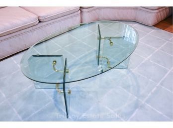 Oval Beveled-Edge Glass Coffee Table