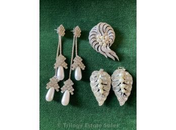 Panetta Brooch And Rhinestone Earrings, With Dress Clips