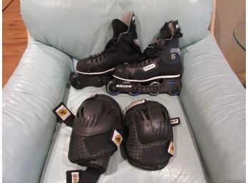 Bauer RH300 Roller Hockey Skates Like New W/ Bag & Pads