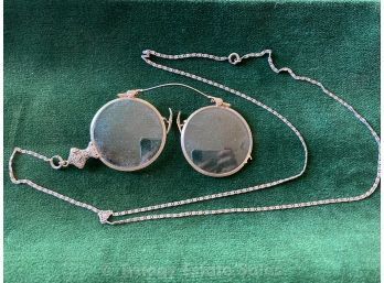14k Gold Plated Pince-Nez Lorgnette On Sterling Silver Chain
