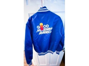 Mens Good Morning America Embroidered Satin Bomber Jacket