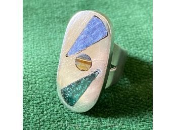Sterling Silver Ring With Inlaid Stones 0.37ozt