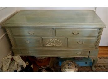 Shabby Chic Painted Green West Branch Cedar Chest Full Of Linens