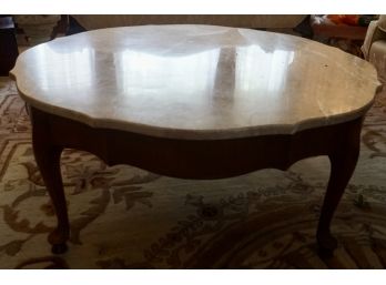 Round Marble Top & Wood Coffee Table