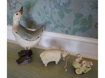 Carved Wood Duck, Pig & Sheep