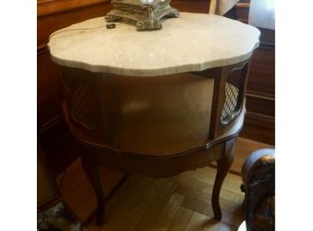 Pair Of Marble Top & Wood End Tables