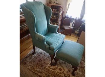 Green Wingback Chair & Ottoman