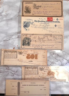 A Lot Of 6 Bank Checks From 1800's