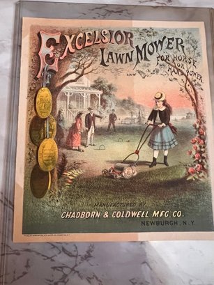 Excelsior Lawnmower For Horse Of Hand Power Manufactured By Chadborn And Caldwell 1880 Newburgh, NY