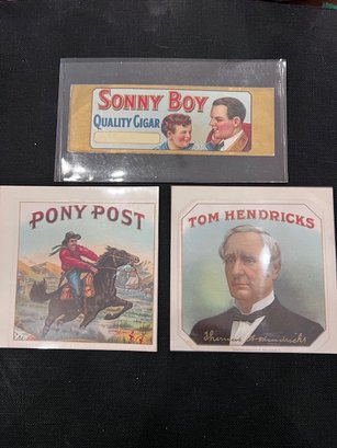 A Group Of Three Cigar Labels  Tom Hendricks, Pony Post And Sonny Boy