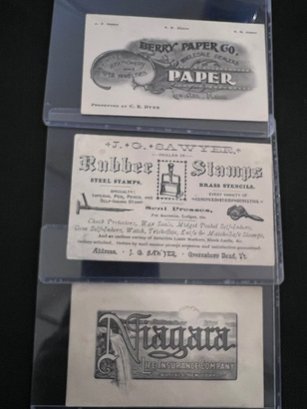 3 Vintage Business Cards, Rubber Stamps, Paper And Niagara Life Insurance
