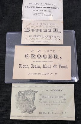 A Group Of 4 Business Cards Grocer,  Butcher Etc