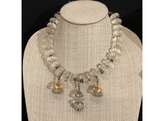 Vintage Clear Graduated Necklace With Silver And Gold Tone Embellishments