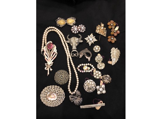 Stunning Collection Of Rhinestone Pins, Dress Clips Buttons, Necklace Little Nemo Pin With Abalone/rhinestones
