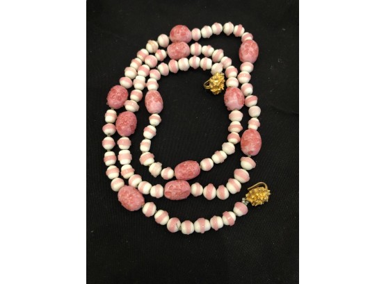 Judith Mc Cann Necklace NYC 1961 Hand Blown Glass Beads, Pink And White