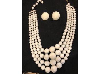 MCM White Graduated Acrylic Necklace And Clip On Earrings