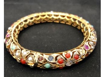 MCM Multi Semi Precious Stones,  Gold Finish Bangle Bracelet, Stunning, MINT