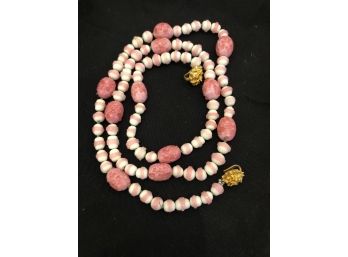 Judith Mc Cann Necklace NYC 1961 Hand Blown Glass Beads, Pink And White