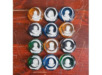 Set Of 12 Baccarat Cameo  Great Leaders Of History ~ For Franklin Mint With Stands