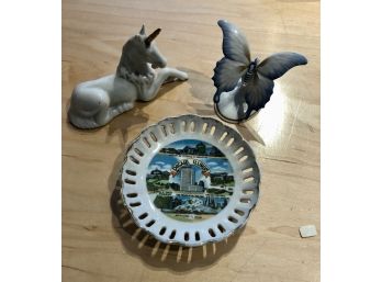 Rosenthal Butterfly, Chicago Plate, Porcelain Unicorn Figurine