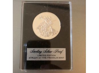 1973 Franklin Mint Birth Of Christ Proof Sterling Silver Medal In Case
