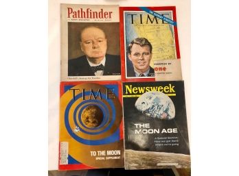 4 Vintage Magazines Man On The Moon,  Newsweek, Time, Pathfinder Churchill 1951