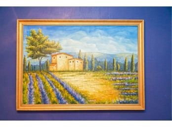 Contemporary Framed Acrylic On Canvas Tuscany Scene