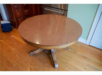 60' Round Oak Table Plus 3 Leaves, Formica Top 4 Vintage Chairs Too!