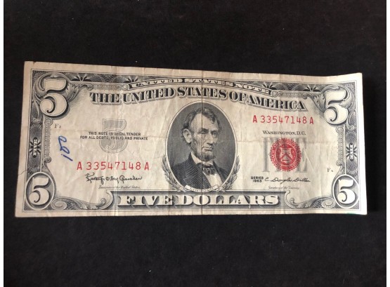 Five Dollar Silver Certificate 1963 Red Seal