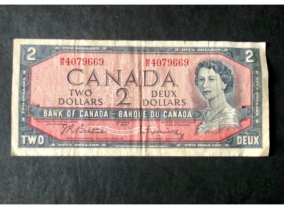 2 Dollar Canadian Bill 1954