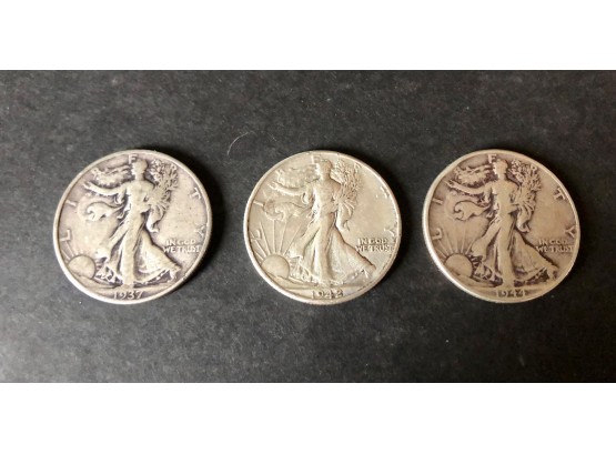 3 Walking Liberty Half Dollar Coins 1937, '42, '44