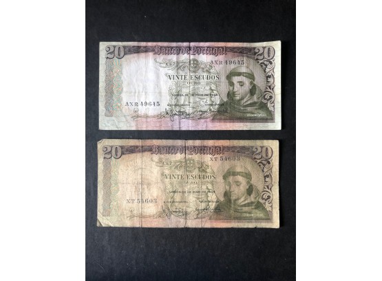 2 Vinte Escudo Banco De Portugal Bills 1964