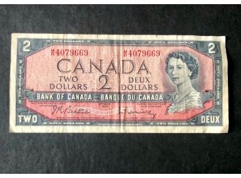 2 Dollar Canadian Bill 1954