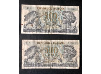 2 ~ 500 Lire Bills 1964