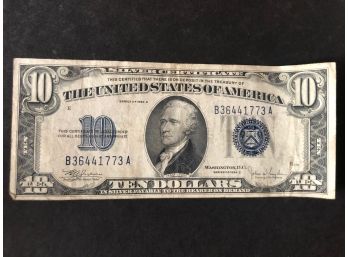 Ten Dollar Silver Certificate Blue Seal 1934